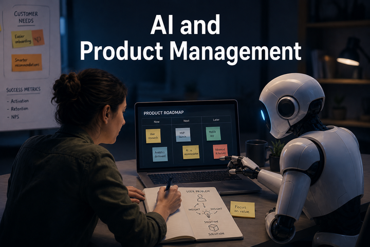 A Product Manager working with her AI robot.